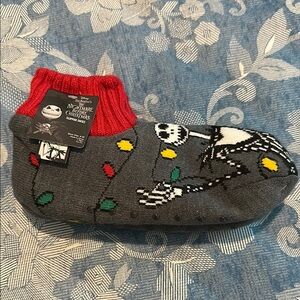 Red and Gray Plush Slippers with Embroidered Accents